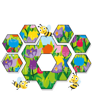 Bienenrätsel für Kinder mit Blumen und Waben