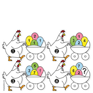 Osterrätsel Huhn mit Kinderwagen