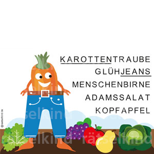 Landwirtschaftsrätsel mit Wortspiel rund um Obst und Gemüse