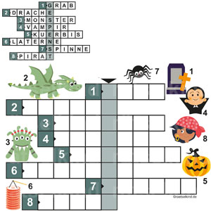 Halloween Allerheiligen Kreuzworträtsel für Kinder