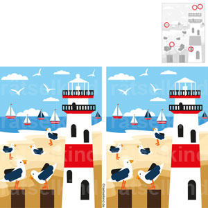 Fehlersuchbild mit Strand und Leuchtturm