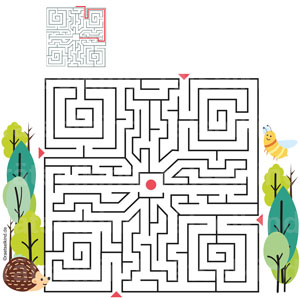 Rätsel für Kinder Labyrinth Wald Tiere Aussichtspunkt Irrgarten Weg finden Waldtiere