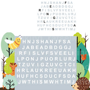 Rätsel für Kinder Buchstabenrätsel Worträtsel Fernglas Wald Waldtiere Tiere Biene Wildbiene