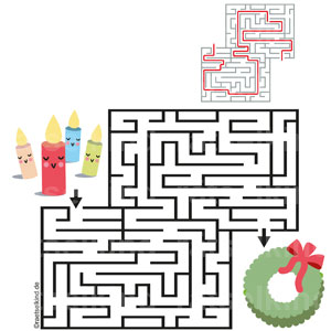 Labyrinth Irrgarten Weihnachtszeit Weihnachtsrätsel für Kinder Advent Adventszeit Adventskranz Adventskerzen Kerzen