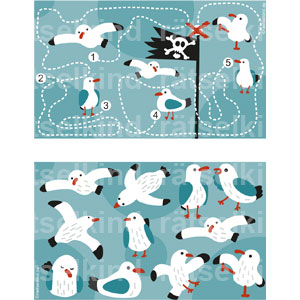 Kinderrätsel Labyrinth Vergleichsrätsel Piratenflagge Möwe Vogel Meer Küste Küstenvogel Hafen
