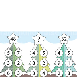 Logikrätsel Weihnachten Weihnachtsbaum Rechenaufgabe Grundschulkinder mal minus