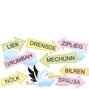 Buchstaben Salat Puzzle Grundschulkinder Stadt Städtenamen Storch Zugvogel