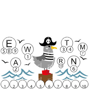 Buchstabenrätsel Leseanfänger Grundschule Nordsee Ostsee Pirat Möwe Watt Wattenmeer Meer