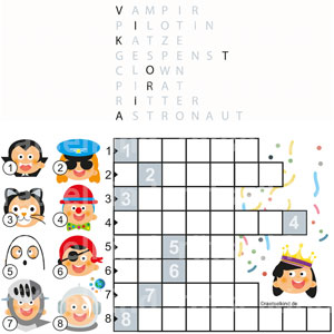 Karnevalsrätsel Karneval Fasching Fastnacht Karnevalszeit Rosenmontag Kreuzworträtsel Prinzessin