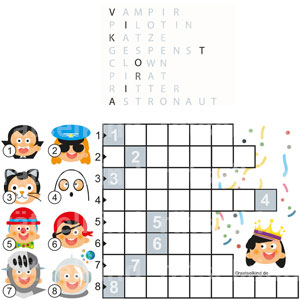 Karnevalsrätsel Karneval Fasching Fastnacht Karnevalszeit Rosenmontag Kreuzworträtsel Prinzessin