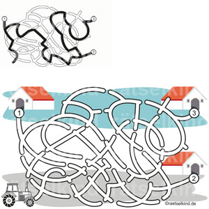 Rätsel Bauernschaft Labyrinth Irrgarten Weg finden Landwirtschaft Landwirtschaftsbetriebe Trecker Traktor