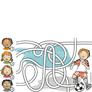 Sporträtsel Labyrinth Irrweg Weg finden Fußballplatz Fußball Fußballspieler draußen spielen