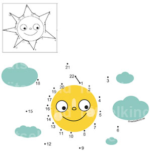Kinderrätsel Vorschule Grundschule Rechnen Wetter malen nach Zahlen Sonne Zahlen verbinden