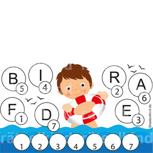 Rätsel für Kinder Leseanfänger Vorschule Grundschule Buchstaben Zahlen Sommer Freibad