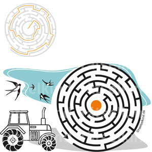 Landwirtschaftsrätsel Labyrinth Irrweg Kinderrätsel Trecker Traktor Schwalben Feldwege