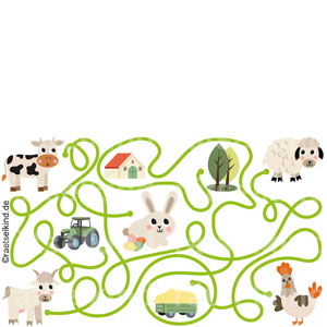 Rätsel für Kinder Labyrinth Irrgarten Osterhasen Ostern Osterfest Ostereier Bauernhoftiere Tiere