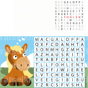 Kreuzworträtsel Pferde Galopp Ausritt Trab Fohlen Hengst Stute Sattel Halfter Huf Schweif