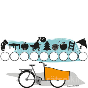 Rätsel für Leseanfänger Ausflug Lastenfahrrad Lastenrad Transportrad Cargobike Elektro-Lastenfahrrad Bakfiets Transportkiste