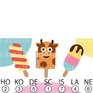 Rätsel für Kinder Sommerrätsel Sommer Worträtsel Buchstabenpaare Schokoladeneis Eissorten Eis