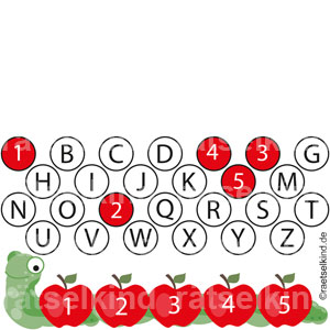 Landwirtschaft Obst Apfel Apfelernte Raupe Alphabet Buchstaben Reihenfolge Leseanfänger