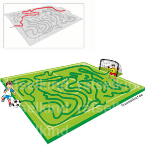 Kinderrätsel Fußball Fußballspiel Spieler Tor Stadion Buchstaben Labyrinth Irrweg Torwart