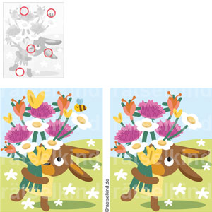 Rätselspaß Ostern Osterhase Frühling Fehler finden Unterschiede finden Blumenstrauß Blumen
