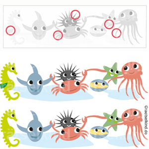 Kinderrätsel Meerestiere Fehler finden Unterschiede Vergleichsrätsel Meer Tiere Wasser