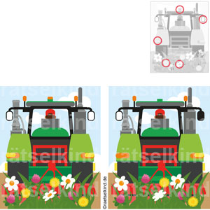 Landwirtschaft Fehler Suchbild Unterschiede finden Vergleichsrätsel Mulchgerät Trecker Traktor