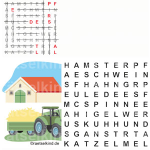 Landwirtschaft Bauernhofrätsel Tiernamen Pferdestall Trecker Traktor Buchstaben erkennen Leseanfänger