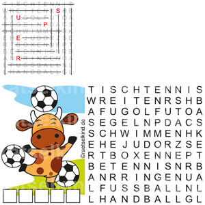 Sporträtsel Sportarten Buchstabensalat Fußball Kuh Rind Landwirtschaft Suchsel Kreuzworträtsel