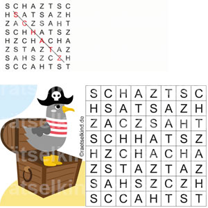 Kreuzworträtsel für Kinder Meere Meer Piraten Schatz Piratenschatz Möwe Piratenschatz Schatz