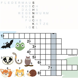 Kreuzworträtsel Worträtsel Tierrätsel Nachtschwärmer nachtaktive Tiere Tag Nacht Tierwelt