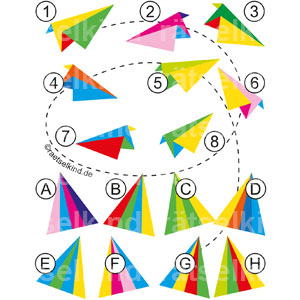 Farben erkennen Farbreihenfolge Reihenfolge Sommer Papier Papierflieger Bunt