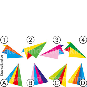 Rätsel für Kinder Farben Papierschwalbe Papierflugzeug Flugobjekt Papier Vergleichsrätsel Farben