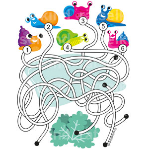 Sommerrätsel Garten Schnecken Gehäuseschnecke Weinbergschnecken Salat Labyrinth Weg finden