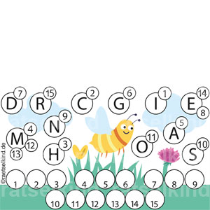 Biene Bienenflug Sommer Blumen Blumenwiese Buchstaben zuordnen Alphabet Leseanfänger