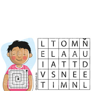 Kinderrätsel Rätsel für Kinder Grundschule Leseanfänger Buchstaben Labyrinth Lesen Lieblingsessen