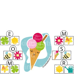 Kinderrätsel Rätsel für Kinder Dominosteine Bild-Wort-Domino Wortkette Sommer Eis Sommerbilder