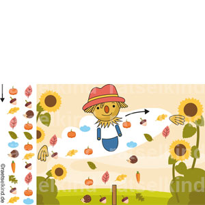 Bilderrätsel Symbole Linien Zeichen Vorschulkinder Scheuche Strohpuppe Strohmann Herbst Vögel