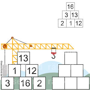 Rechenrätsel Zahlenpyramide Additionsturm Zahlenmauer Baustelle Baustellenkran Baukran Kran