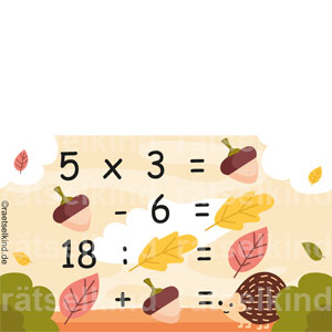Rechenrätsel mit Bildern Bilderrechenrätsel Symbol-Rätsel Herbst Igel Blätter Eicheln Laub