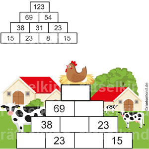 Kinderrätsel Landwirtschaft Additionsturm Zahlenpyramide Zahlen Pyramide Summe