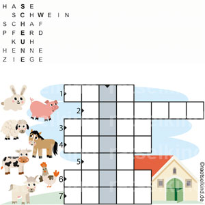 Landwirtschaft Rätsel für Kinder Landleben Kreuzworträtsel Bauernhoftiere Tiere Bauernhof Scheune