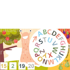 Buchstabenrätsel Vorschule Grundschule Leseanfänger Buchstaben abzählen Schnecke Obst Alphabet