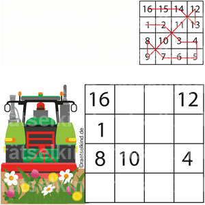 Hidoku Landwirtschaftsrätsel Zahlenreihe Trecker Traktor Gras Heu Stroh Mähen