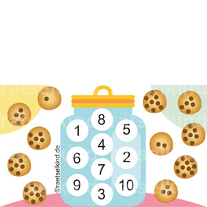 Kinderrätsel Zahlen bis Zehn Plätzchen Kekse Cookies Schokoladenplätzchen Zählen
