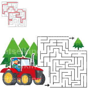 Labyrinth für Kinder Landwirtschaft Trecker Traktor Nadelwald Wald Tanne Weihnachtsbaum Baum