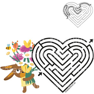 Kinderrätsel Osterrätsel Weg finden Labyrinth Irrgarten Herz Ostern Osterfest Valentinstag Blumen Geschenke Blumenstrauß