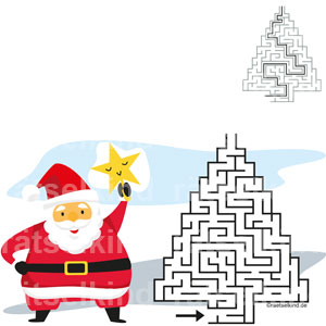 Kinderrätsel Weihnachtsrätsel Weg finden Labyrinth Irrgarten Weihnachtsbaum Tanne Christbaum