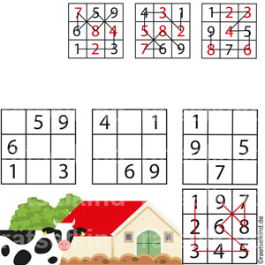 Hidoku Anfänger Zahlenreihe Landwirtschaft Bauernhof Hof Rind Kuh Vieh Hof Bauernhof Zahlenraum bis 10
